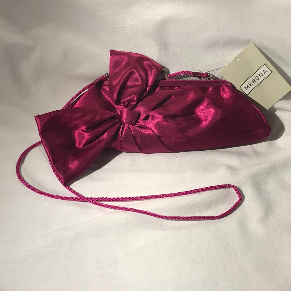 Merona Pink Bow Satin Festive Clutch Crossbody Purse Bag